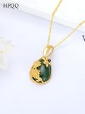 wholesale 925 Sterling Silver Honey Bee Green Enamel Pendant Necklace With Flowers And Diamonds-0-5