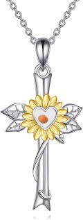 wholesale 925 Sterling Silver Cross Necklace w/ Gold Heart & Yellow Flower Pendant-0-0
