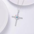 wholesale 925 Sterling Silver Turquoise Celtic Knot Cross Necklace with Cubic Zirconia and Chain for Men & Women - Christian  (Length: 44cm/17)-0-2