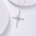 wholesale 925 Sterling Silver Turquoise Celtic Knot Cross Necklace with Cubic Zirconia and Chain for Men & Women - Christian  (Length: 44cm/17)-0-2