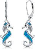 wholesale 925 Sterling Silver Blue Opal Sea Horse Leverback Drop Dangle Earrings for Women - Ocean Beach  Idea-0-0