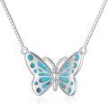 wholesale 925 Sterling Silver with Turquoise and Abalone Shell Butterfly Pendant Necklace for Women-0-0