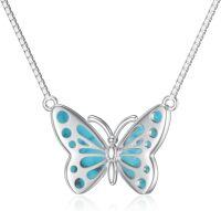 wholesale 925 Sterling Silver with Turquoise and Abalone Shell Butterfly Pendant Necklace for Women-Turquoise