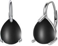 wholesale Sterling Silver Earrings with Moss Agate Opal Larimar Turquoise Onyx Rose Quartz Amethyst Garnet Moonstone-G-Black Onyx Leverback Earrings