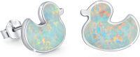 wholesale 925 Sterling Silver Opal Duck Stud Earrings - Hypoallergenic and Adorable Gift for Women & Girls-White