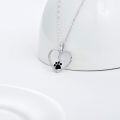 wholesale 14K Gold Black Enamel Dog Cat Paw Print Heart Pendant Necklace 17 Chain-0-1