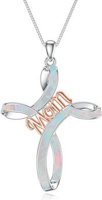 wholesale 925 Sterling Silver Mom Cross Pendant Necklace-White opal cross mom necklace