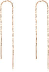 wholesale Sterling Silver Nickel Free Threader Chain Dangle Earrings for Women-Pink 4.0 Inches