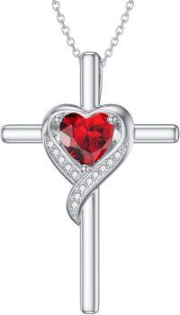 wholesale TOUPOP Garnet Cross Necklace For Women Sterling Silver Birthstone Cross Necklace Heart Cross Pendant January Birthstone Jewelry Birthday Anniversary Christmas Gifts For Her Wife Girlfriend Mom -undefined