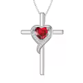 TOUPOP Sterling Silver Garnet Cross Necklace Heart Pendant January Birthstone Jewelry Gift-0-0