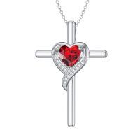 TOUPOP Sterling Silver Garnet Cross Necklace Heart Pendant January Birthstone Jewelry Gift-undefined