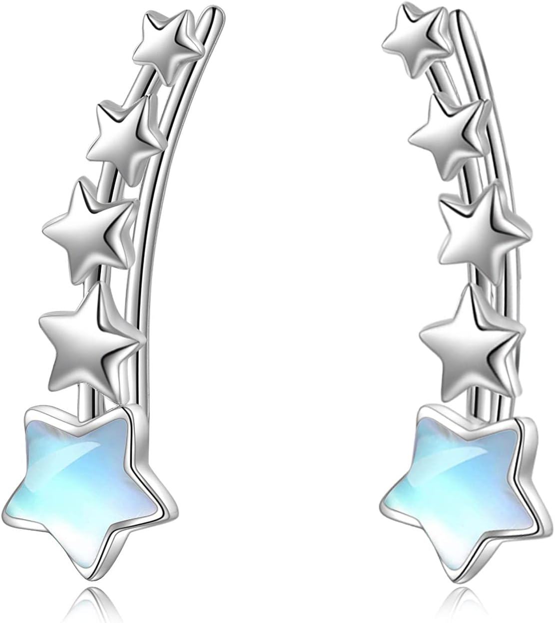 925 Sterling Silver Star & Moon Studs Hoop Earrings for Women Girls -0-0