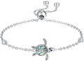 wholesale 925 Sterling Silver Abalone Shell Sea Turtle Charm Bracelet for Women Girls Gifts Adjustable Chain Jewelry-0-0