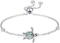 wholesale 925 Sterling Silver Abalone Shell Sea Turtle Charm Bracelet for Women Girls Gifts Adjustable Chain Jewelry-02 Turtle bracelet