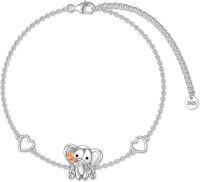wholesale 925 Sterling Silver Heart & Rose Elephant Charm Bracelet for Women and Girls-02-Elephant with Rose