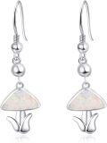 wholesale 925 Sterling Silver Mushroom Earrings with Colorful Stones - Fairy Tale Inspired Dangle Jewelry for Women-0-0