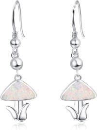 wholesale 925 Sterling Silver Mushroom Earrings with Colorful Stones - Fairy Tale Inspired Dangle Jewelry for Women-Mushroom 02