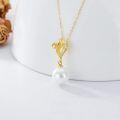 TOUPOP 14K Gold Freshwater Pearl Dolphin Flower Pendant Necklace-0-4