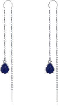 wholesale 925 Sterling Silver Green Stone Teardrop Chain Drop Earrings for Women-thread stone earrings