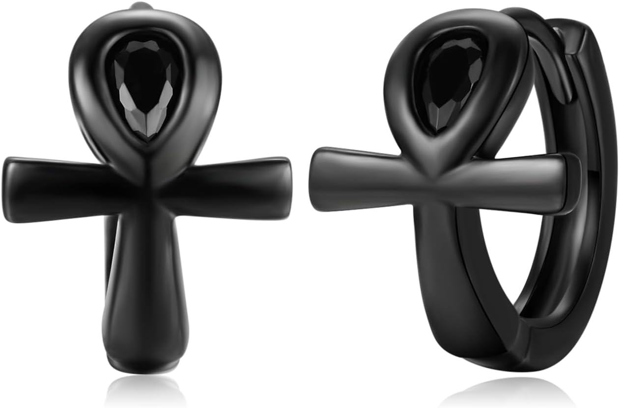  Sterling Silver Cross Viking Hoop Earrings for Men Father s Day Gift for Dad Husband -0-0
