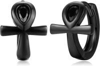 wholesale Black 925 Sterling Silver Ankh Cross Viking Hoop Earrings for Men - Father's Day Gift for Dad/Husband-Ankh Cross Earrings 002