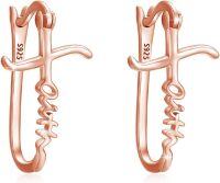 wholesale 925 Sterling Silver Faith Cross Huggie Hoop Earrings for Women Girls Graduation Gift Jewelry Accessories-Rose Gold