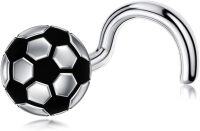 wholesale Sterling Silver Sports Nose Piercing Jewelry 18g Ball Corkscrew Nose Ring for Men Women-Soccer