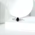 TOUPOP Sterling Silver Black Onyx Moissanite Women's Wedding Ring-0-1
