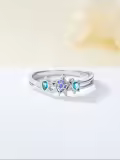 TOUPOP Sterling Silver Blue Opal Sea Turtle Ring Women Ocean Jewelry Gift-0-2