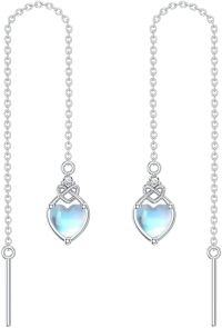 wholesale 925 Sterling Silver Celtic Knot Heart Threader Earrings w 12 Birthstones-6-June-Moonstone