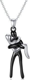 wholesale 925 Sterling Silver Black and White Angel Hug Pendant Necklaces for Women Valentines Gifts-0-0