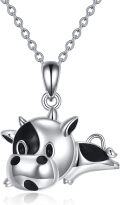 wholesale 925 Sterling Silver Black and White Cow Animal Charm Pendant Necklace for Girls-0-0
