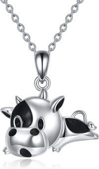 wholesale 925 Sterling Silver Black and White Cow Animal Charm Pendant Necklace for Girls-Cow necklace