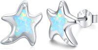 wholesale 925 Sterling Silver Synthetic Opal Starfish Stud Earrings - Hypoallergenic Beach -White