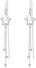 wholesale 925 Sterling Silver Moon & Star Drop Threader Earrings w/ Tassel Chains for Women and Teenagers - Hypoallergenic Jewelry-0-0