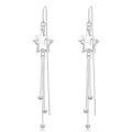 wholesale 925 Sterling Silver Moon & Star Drop Threader Earrings w/ Tassel Chains for Women and Teenagers - Hypoallergenic Jewelry-0-0