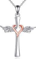 wholesale 925 Sterling Silver Angel Wing Heart Cross Pendant Necklace for Women Girls Religious Christian  Ideas-0-0