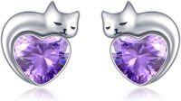 wholesale 925 Sterling Silver Birthstone Cat Stud Earrings Heart Jewelry for Women-02-February