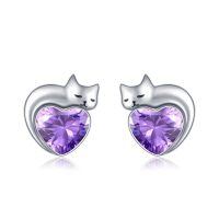 wholesale 925 Sterling Silver Heart Shaped Cat Earrings-02-February