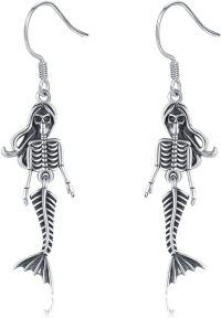 wholesale 925 Sterling Silver Gothic Mermaid Skeleton Tail Drop Earrings-Skeleton Earrings