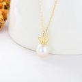 wholesale 14K Gold Diamond and Pearl Crown Pendant Necklace for Women (Length: 16-18)-0-2
