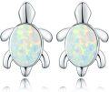 wholesale 925 Sterling Silver White Opal Sea Turtle Stud Earrings - Hawaiian Ocean Jewelry for Women-0-0