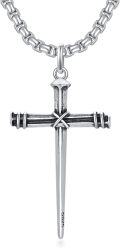 wholesale 925 Sterling Silver Nail Design Mens Cross Pendant with 24 Chain - Religious Jewelry for Him-0-0