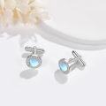 wholesale 925 Sterling Silver Moonstone Round Studs Cufflinks for Men Formal Wear Accessories Gift Set-0-4