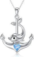 wholesale 925 Sterling Silver Anchor Dolphin Heart Pendant Necklace with Blue Crystal Stone-0-0