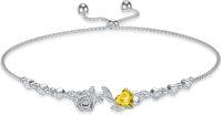 wholesale 925 Sterling Silver Rose Flower Birthstone Bolo Bracelet for Women-11-November-Citrine