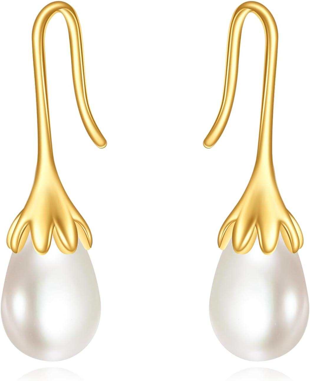 wholesale 14K Gold Freshwater Pearl Teardrop Hook Earrings for Women Anniversary Gift-0-0
