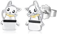 wholesale 925 Sterling Silver Cat Stud Earrings with Moon Heart for Women-cat and box