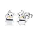 wholesale 925 Sterling Silver Cat Stud Earrings with Moon Heart for Women-0-0