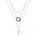 wholesale S925 Sterling Silver & 14K Gold Plated Cross Layered Necklace with Blue Crystal & Beads, 14-18 Inch, Hypoallergenic, Gift for Women-0-0